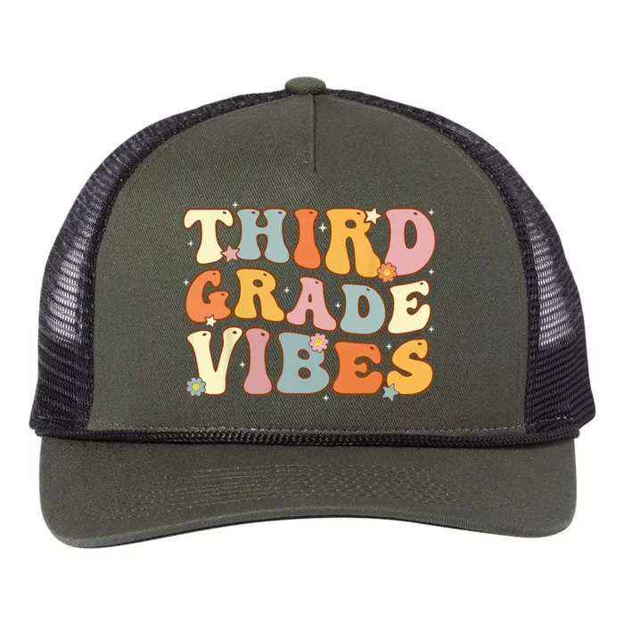 Back To School Third Grade Vibes Student Teacher Women Kids Retro Rope Trucker Hat Cap