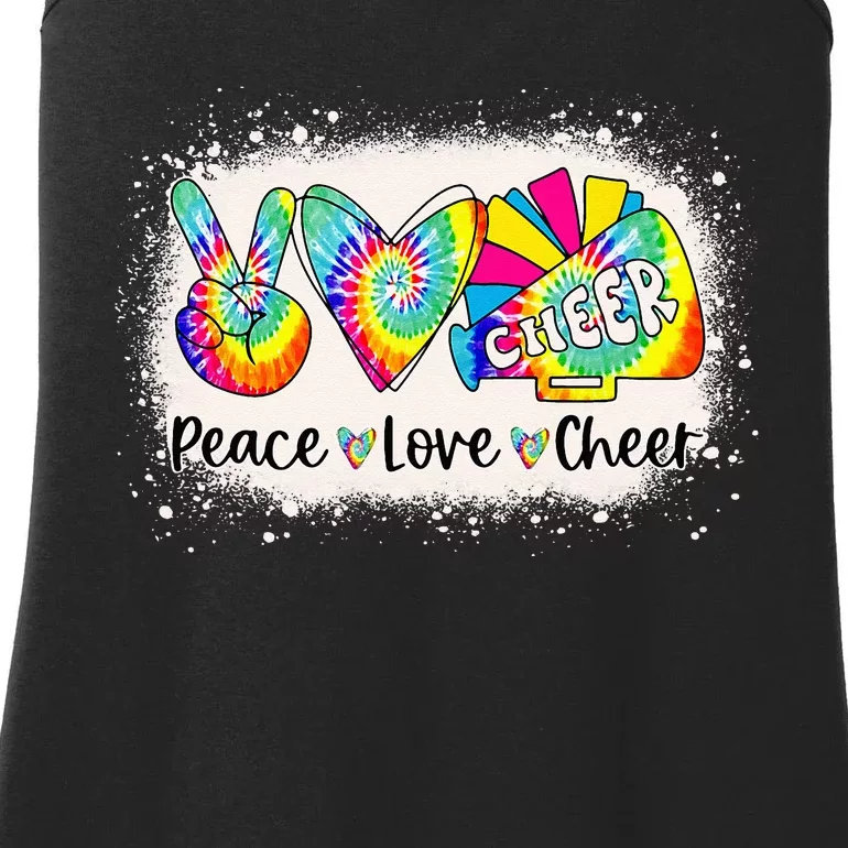 Back To School Bleached Peace Love Cheer Tie Dye Cheerleader Ladies Essential Tank