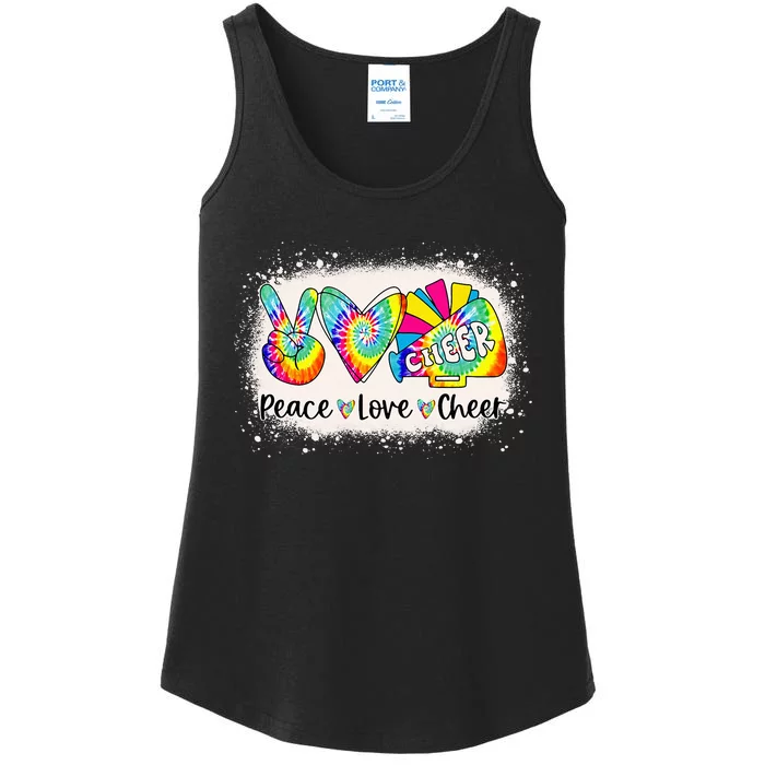 Back To School Bleached Peace Love Cheer Tie Dye Cheerleader Ladies Essential Tank