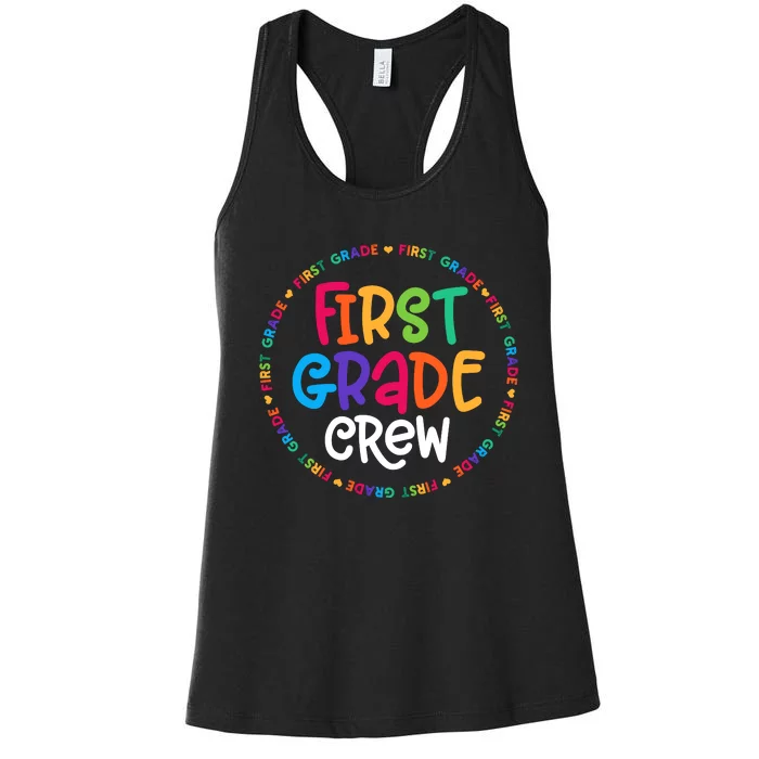 Back To School First Grade Crew Design 1st Grade Teacher Women's Racerback Tank