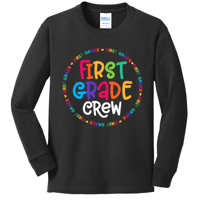 Back To School First Grade Crew Design 1st Grade Teacher Kids Long Sleeve Shirt