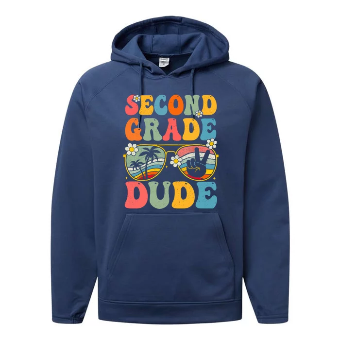 Back To School Second Grade Dude First Day School Groovy Gift Performance Fleece Hoodie