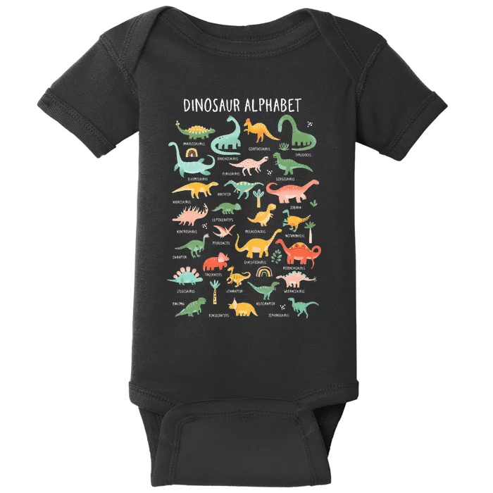 Back To School Types Of Dinosaurs Alphabet Identification Baby Bodysuit