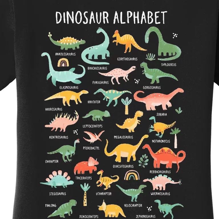 Back To School Types Of Dinosaurs Alphabet Identification Women's T-Shirt