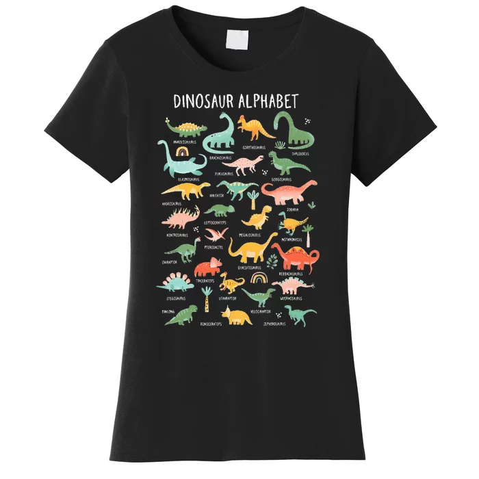 Back To School Types Of Dinosaurs Alphabet Identification Women's T-Shirt