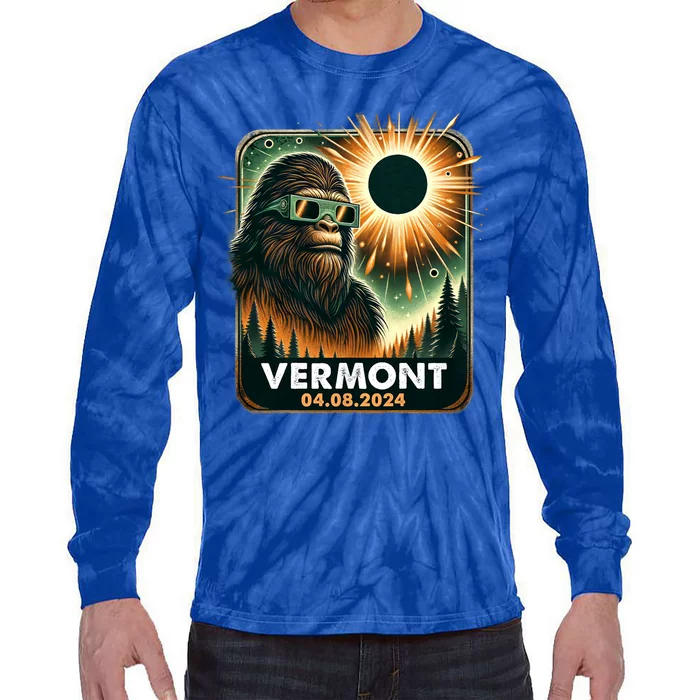 Bigfoot Total Solar Eclipse 2024 Vermont Eclipse Glasses Tie-Dye Long Sleeve Shirt