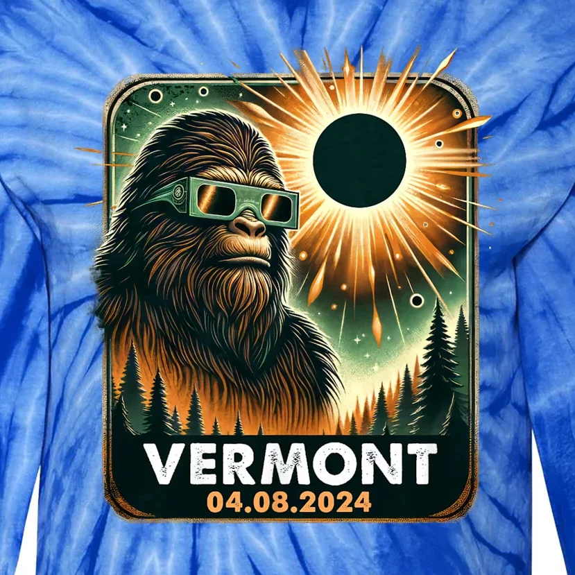 Bigfoot Total Solar Eclipse 2024 Vermont Eclipse Glasses Tie-Dye Long Sleeve Shirt