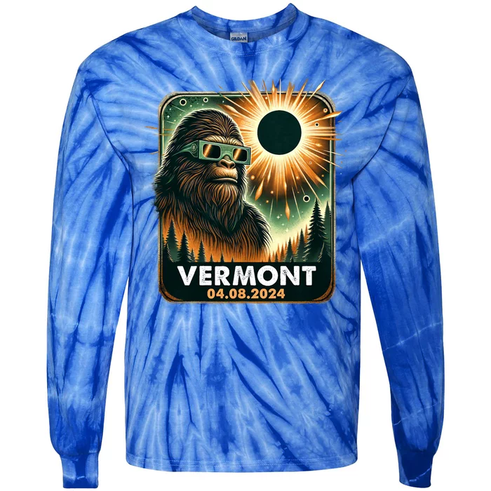 Bigfoot Total Solar Eclipse 2024 Vermont Eclipse Glasses Tie-Dye Long Sleeve Shirt