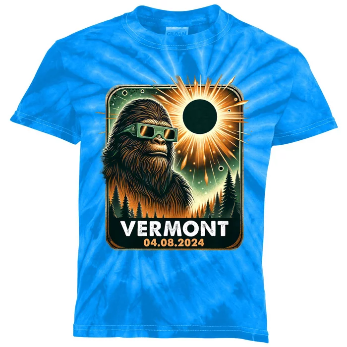 Bigfoot Total Solar Eclipse 2024 Vermont Eclipse Glasses Kids Tie-Dye T-Shirt