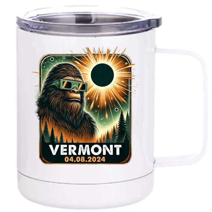 Bigfoot Total Solar Eclipse 2024 Vermont Eclipse Glasses Front & Back 12oz Stainless Steel Tumbler Cup