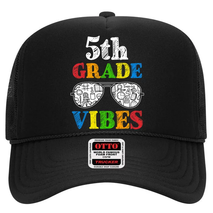 Back To School 5th Grade Vibes | First Day Teacher Kids High Crown Mesh Trucker Hat