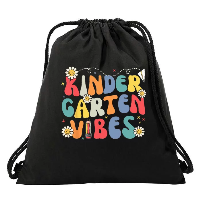 Back To School Kindergarten Vibes Retro Teacher Drawstring Bag