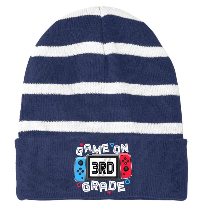 Back To School Game On 3rd Grade Funny Gamer Striped Beanie with Solid Band