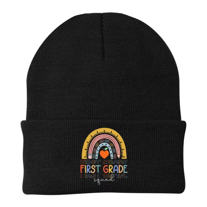 Back To School Rainbow First Grade Squad Teachers Student Knit Cap Winter Beanie