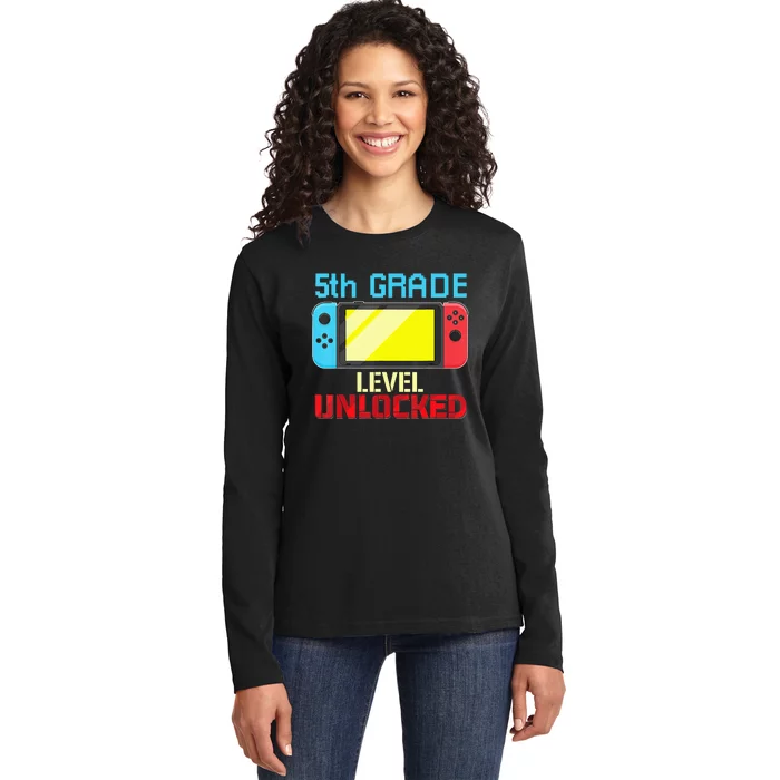 Back To School Video Gamer 5Th Grade Level Unlocked Ladies Long Sleeve Shirt