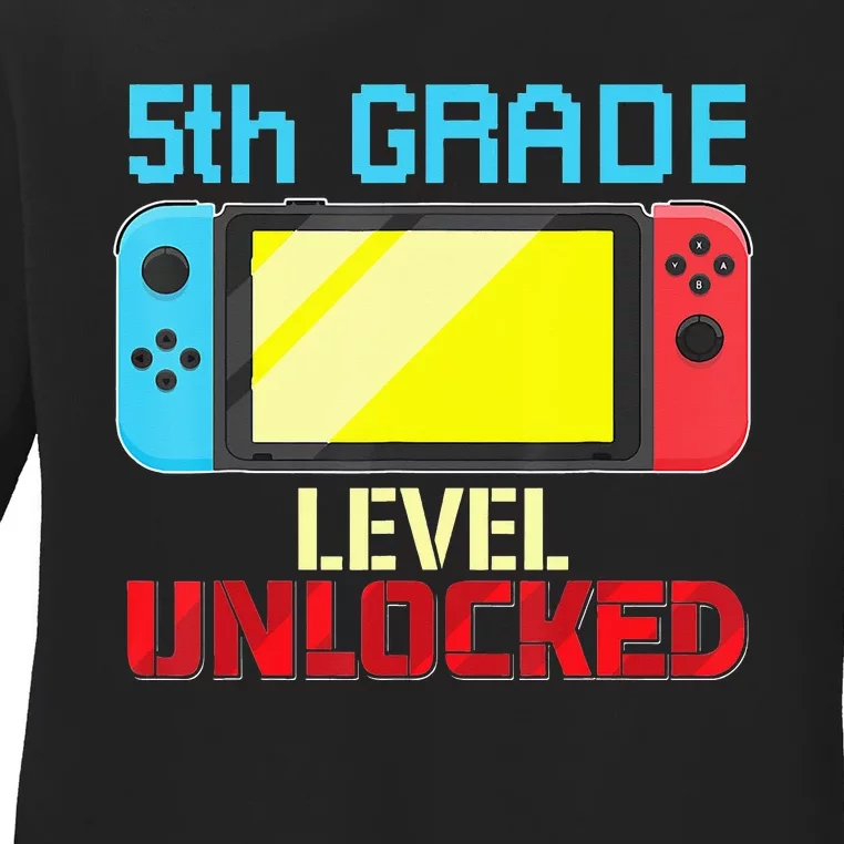 Back To School Video Gamer 5Th Grade Level Unlocked Ladies Long Sleeve Shirt