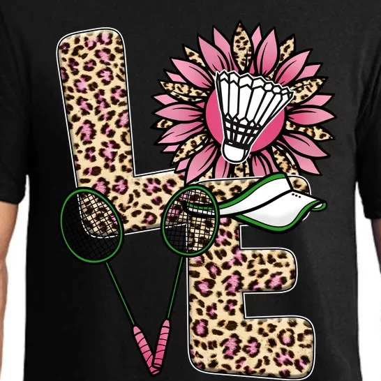 Badminton T Shirts Love Leopard Sunflower Graphic Plus Size Pajama Set