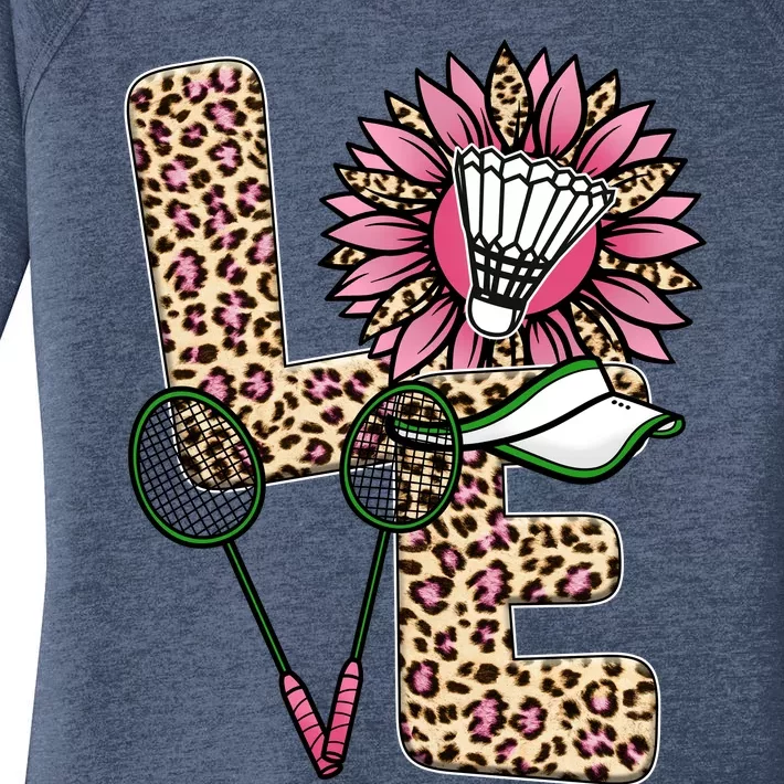 Badminton T Shirts Love Leopard Sunflower Graphic Plus Size Women's Perfect Tri Tunic Long Sleeve Shirt