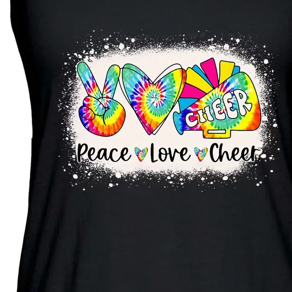 Back To School Bleached Peace Love Cheer Tie Dye Cheerleader Ladies Essential Flowy Tank