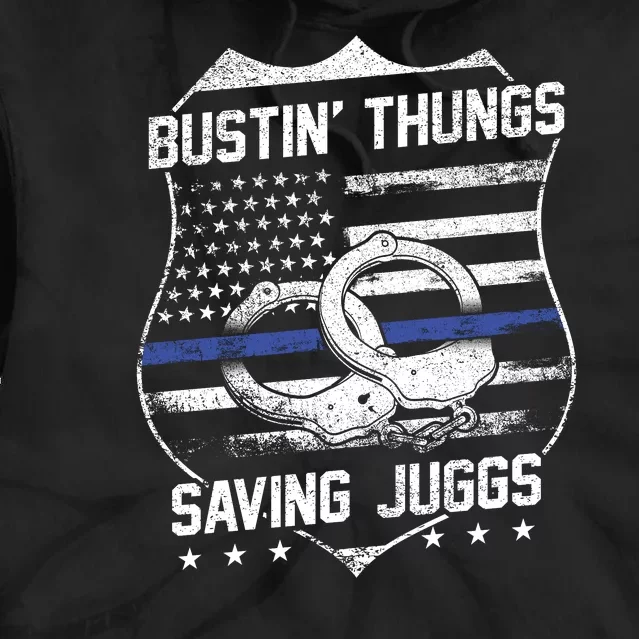 Bustin Thungs Saving Juggs Thin Blue Line Back The Blue Police Tie Dye Hoodie