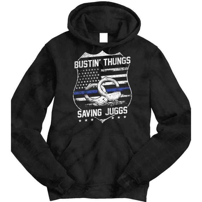 Bustin Thungs Saving Juggs Thin Blue Line Back The Blue Police Tie Dye Hoodie