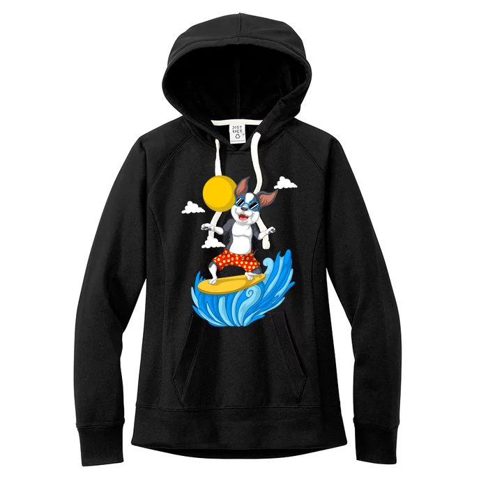 Boston Terrier Surfing Women's Fleece Hoodie