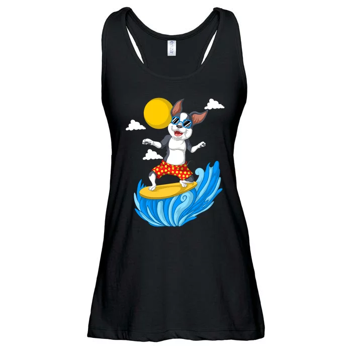 Boston Terrier Surfing Ladies Essential Flowy Tank