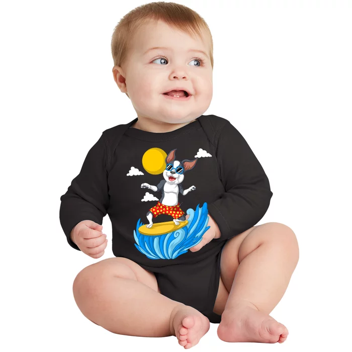 Boston Terrier Surfing Baby Long Sleeve Bodysuit