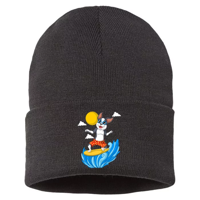 Boston Terrier Surfing Sustainable Knit Beanie