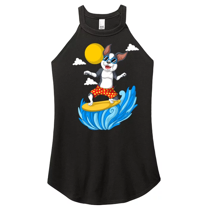 Boston Terrier Surfing Women’s Perfect Tri Rocker Tank