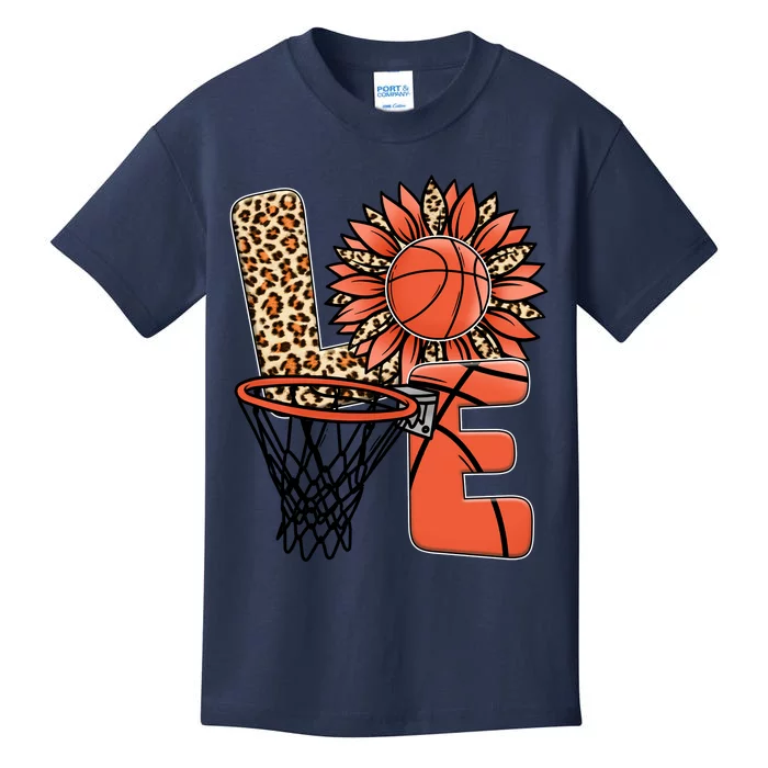 Basketball T Shirts Love Leopard Sunflower Graphic Plus Size Kids T-Shirt