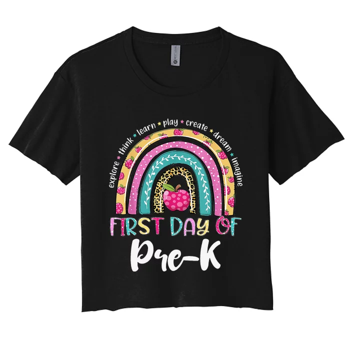 Back To School Rainbow Happy First Day Of PreK Gift Women's Crop Top Tee