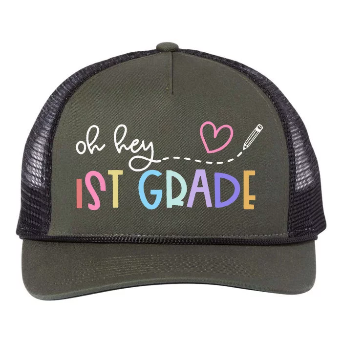 Back To School Oh Hey 1st Grade Teachers Student Retro Rope Trucker Hat Cap