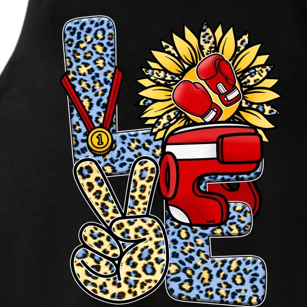 Boxing T Shirts Love Gloves Leopard Sunflower Graphic Ladies Tri-Blend Wicking Tank