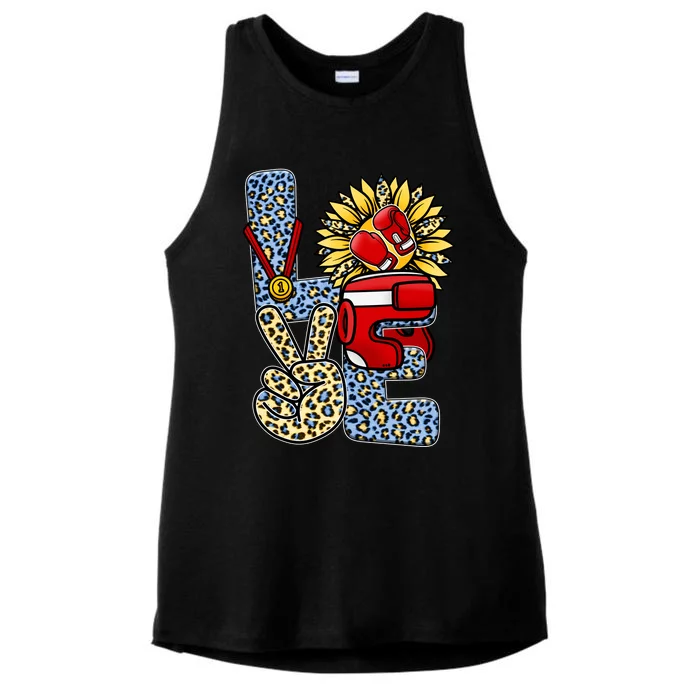 Boxing T Shirts Love Gloves Leopard Sunflower Graphic Ladies Tri-Blend Wicking Tank