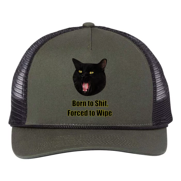 Born To Shit Forced To Wipe Funny Cat Retro Rope Trucker Hat Cap