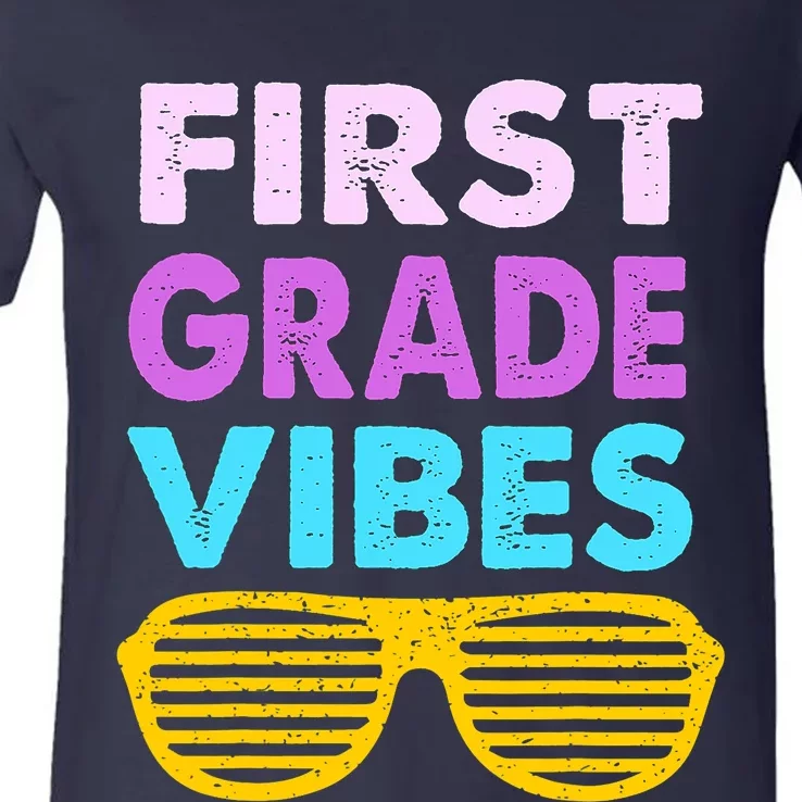 Back To School 1st Grade Vibes First Day Of School 1st Grade V-Neck T-Shirt