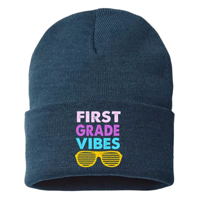 Back To School 1st Grade Vibes First Day Of School 1st Grade Sustainable Knit Beanie