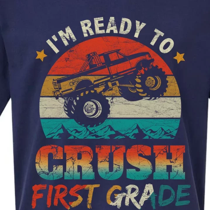 Back To School Ready To Crush First Grade Monster Truck Boys Gift Sueded Cloud Jersey T-Shirt