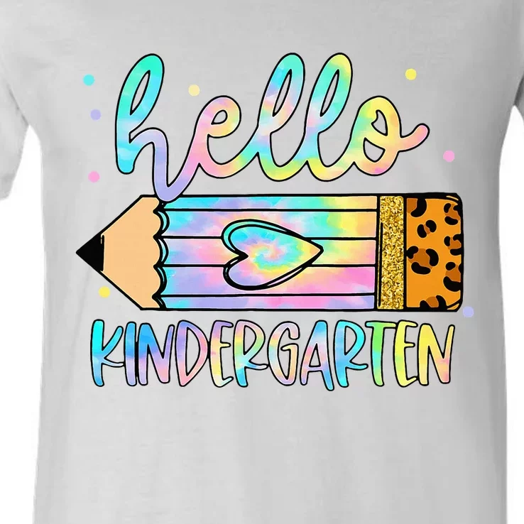 Back To School Hello Kindergarten Leopard Tie Dye Pencil V-Neck T-Shirt