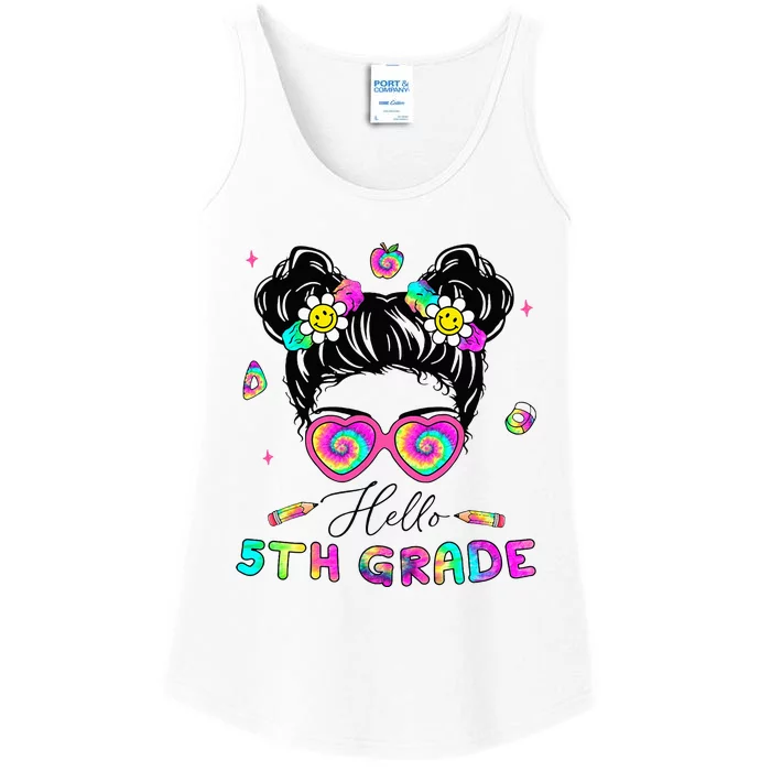 Back To School Hello 5th Grade Messy Bun First Day Ladies Essential Tank