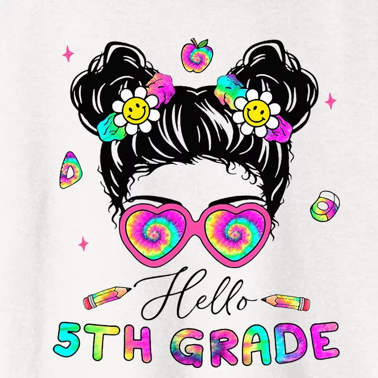 Back To School Hello 5th Grade Messy Bun First Day Women's Crop Top Tee