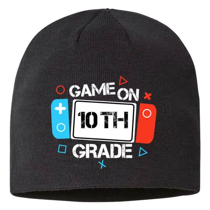 Back To School Game On 10th Grade Funny Gamer Boy Girl 8 1/2in Sustainable Knit Beanie