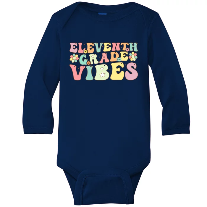 Back To School Eleventh Grade Vibes Retro Teacher Gift Baby Long Sleeve Bodysuit