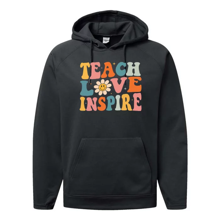 Back To School Teach Love Inspire Retro Teachers Performance Fleece Hoodie