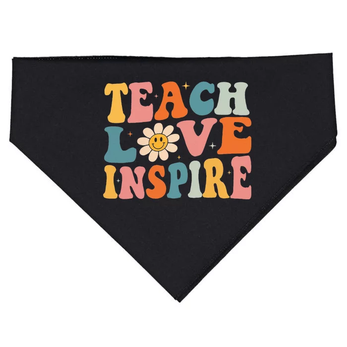 Back To School Teach Love Inspire Retro Teachers USA-Made Doggie Bandana