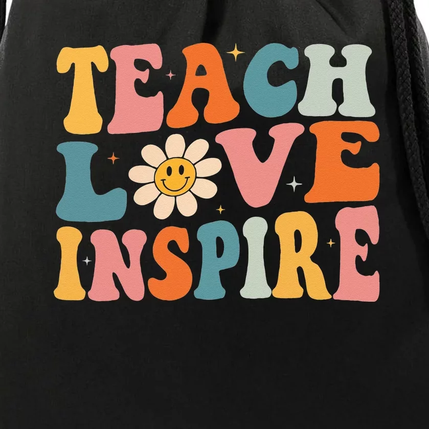 Back To School Teach Love Inspire Retro Teachers Drawstring Bag