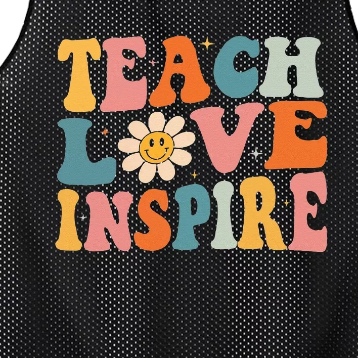 Back To School Teach Love Inspire Retro Teachers Mesh Reversible Basketball Jersey Tank