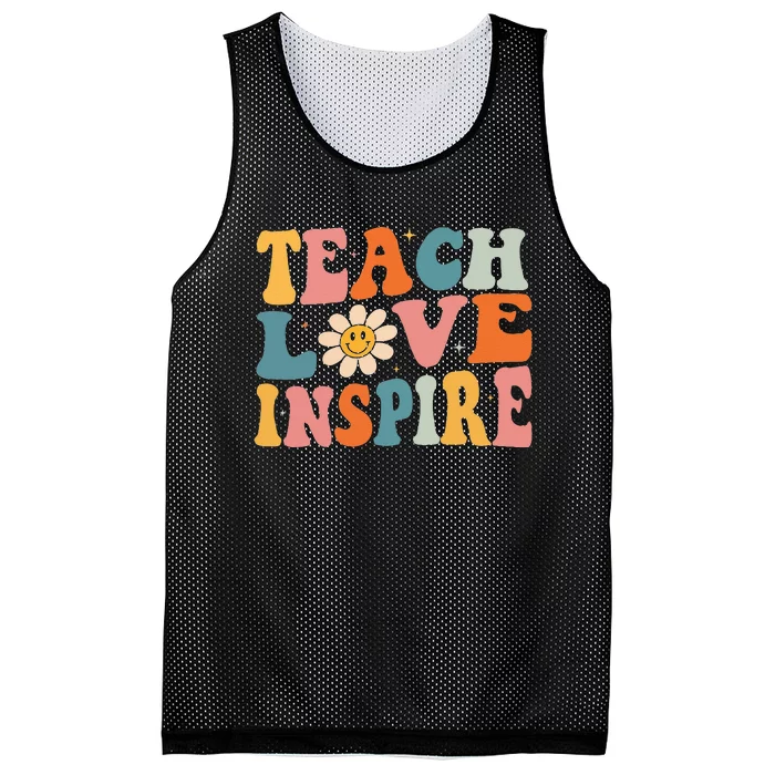 Back To School Teach Love Inspire Retro Teachers Mesh Reversible Basketball Jersey Tank