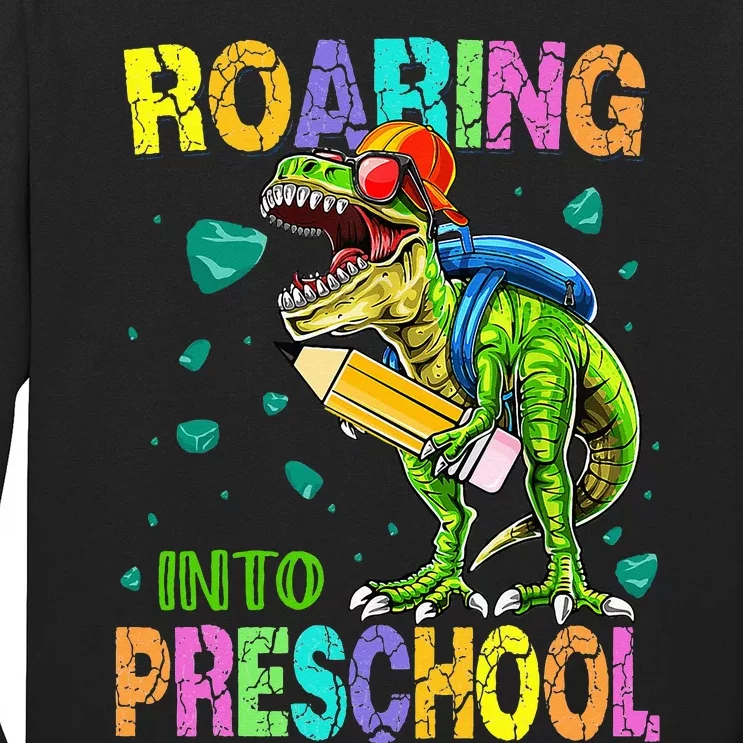 Back to School Dinosaur TRex Roaring Into Preschool Long Sleeve Shirt